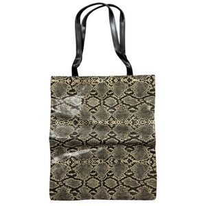 Chico's Totes Bag Womens Black Tan Animal Print Top Handeles Inner Pocket Magnet
